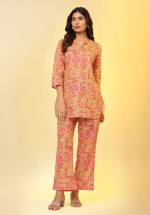 Orange & Pink Floral Jaal Coord Set