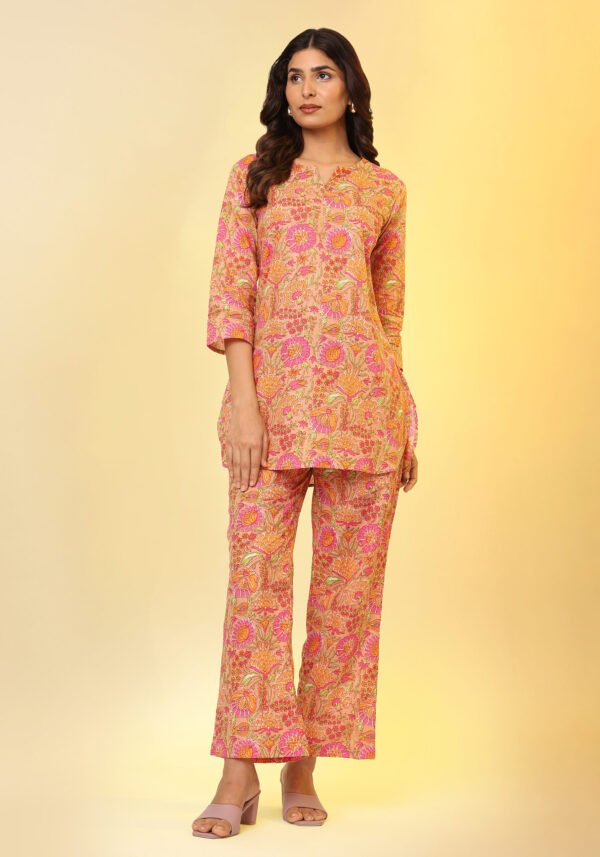 Orange & Pink Floral Jaal Coord Set
