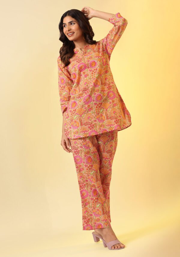 Orange & Pink Floral Jaal Coord Set - Image 4