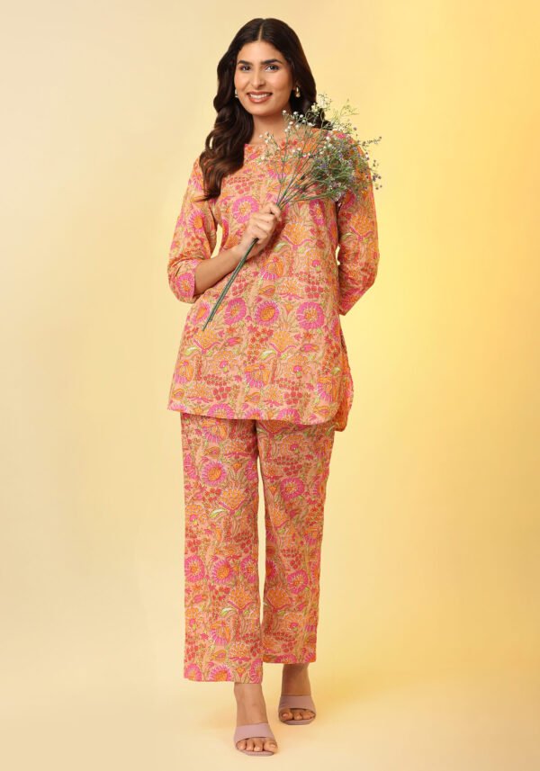 Orange & Pink Floral Jaal Coord Set - Image 6