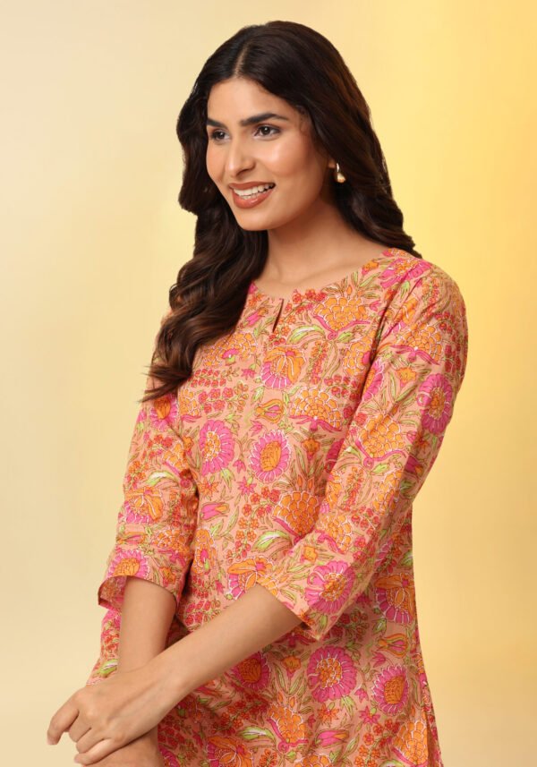 Orange & Pink Floral Jaal Coord Set - Image 8