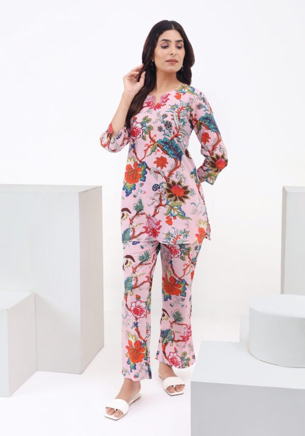 Pink Floral Cotton Coord Set - Image 2