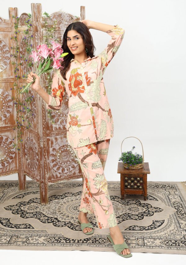 Pastel Pink Floral Cotton Coord Set - Image 6