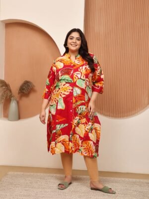 Plus Size Multi Cotton Print Long Kurta