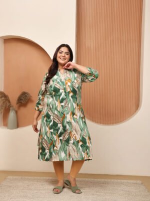Plus Size GREEN Cotton Print Long Kurta