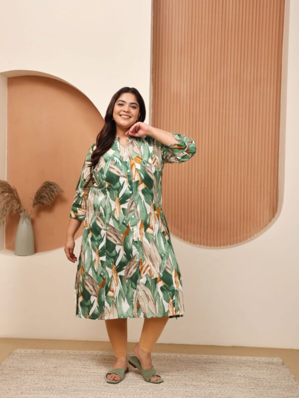 Plus Size GREEN Cotton Print Long Kurta