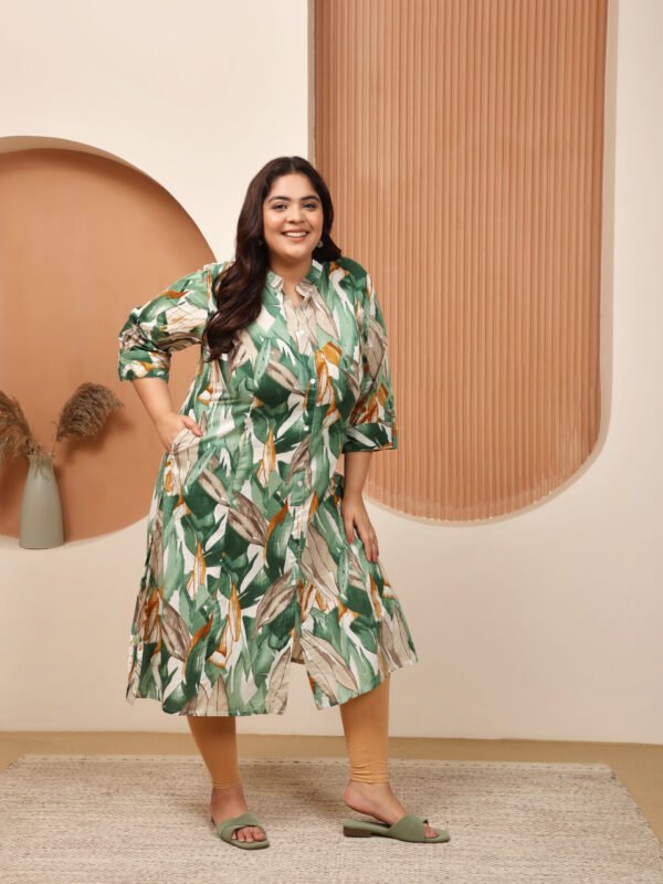 Plus Size GREEN Cotton Print Long Kurta - Image 3