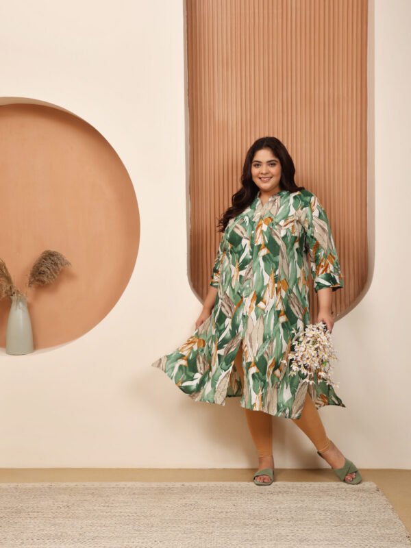 Plus Size GREEN Cotton Print Long Kurta - Image 4