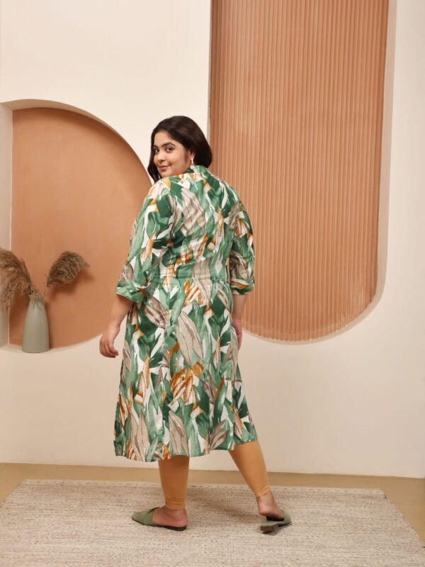 Plus Size GREEN Cotton Print Long Kurta - Image 6