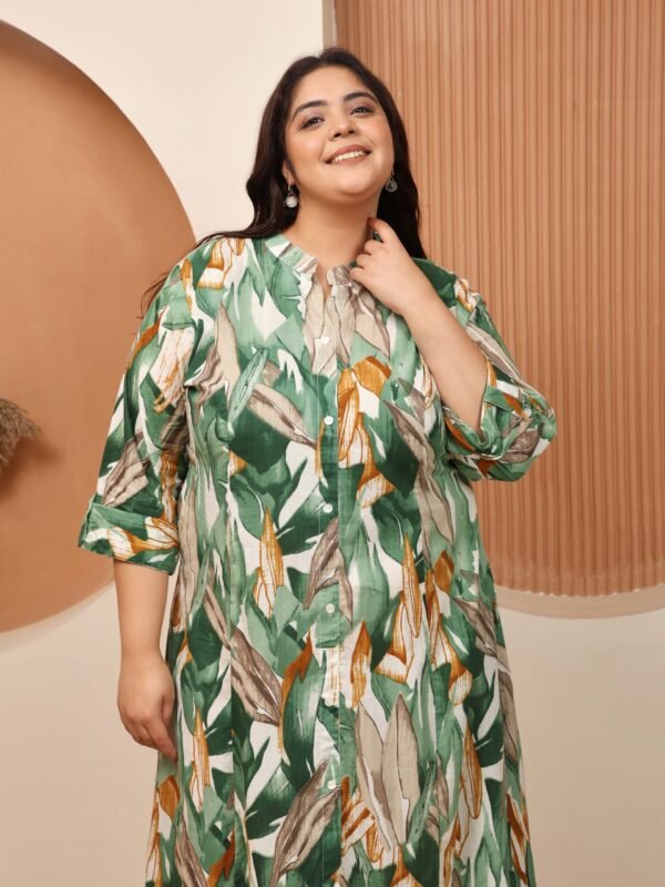 Plus Size GREEN Cotton Print Long Kurta - Image 5