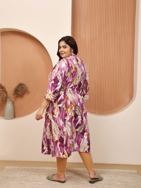 Plus Size LAVENDER Cotton Print Long Kurta - Image 5