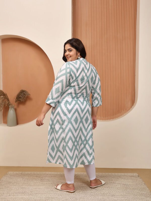 Plus Size BLUE Cotton Print Long Kurta - Image 5
