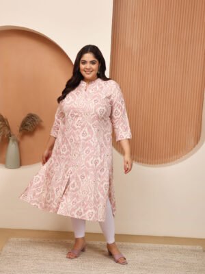 Plus Size PURPLE Cotton Print Long Kurta