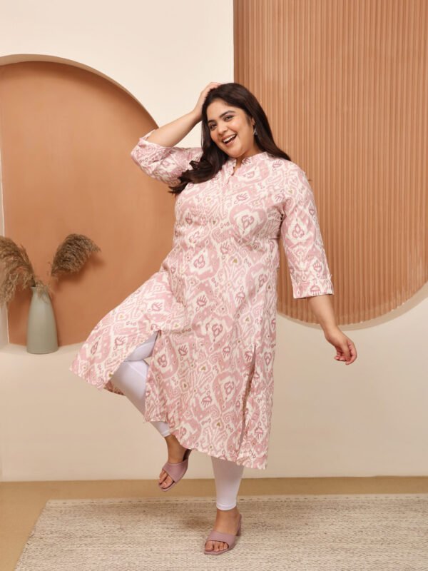 Plus Size PURPLE Cotton Print Long Kurta - Image 2