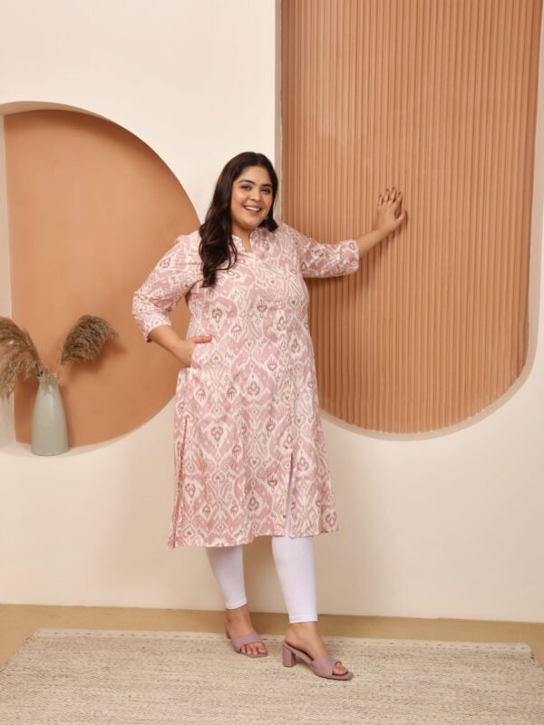 Plus Size PURPLE Cotton Print Long Kurta - Image 3