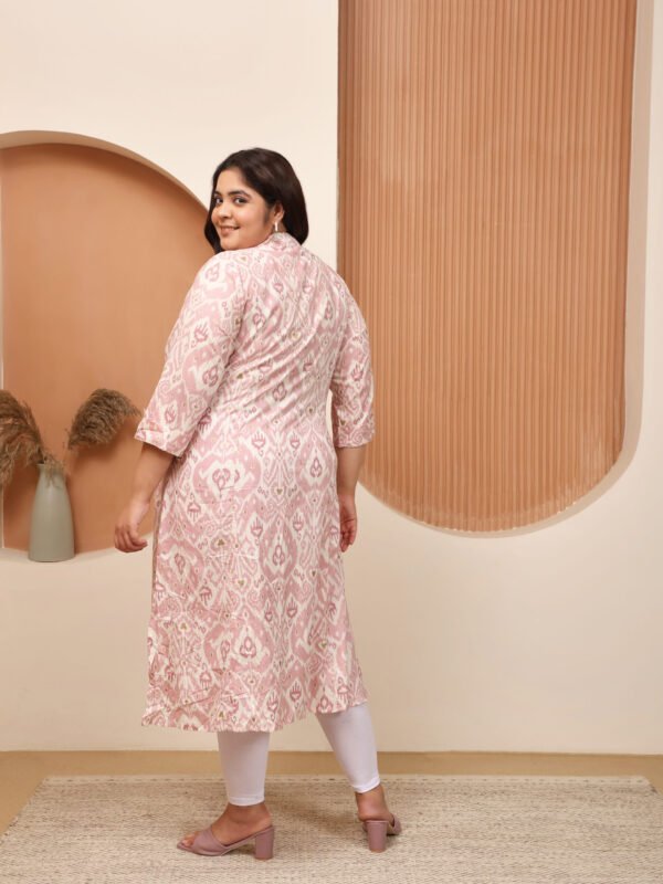 Plus Size PURPLE Cotton Print Long Kurta - Image 6