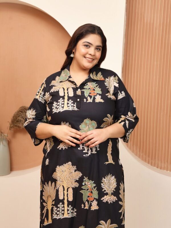 Plus Size Black Cotton Print Long Kurti - Image 6
