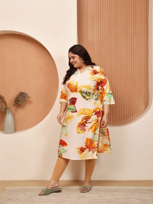 Plus Size White Cotton Print Long Kurti - Image 3