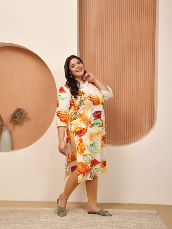 Plus Size White Cotton Print Long Kurti - Image 4