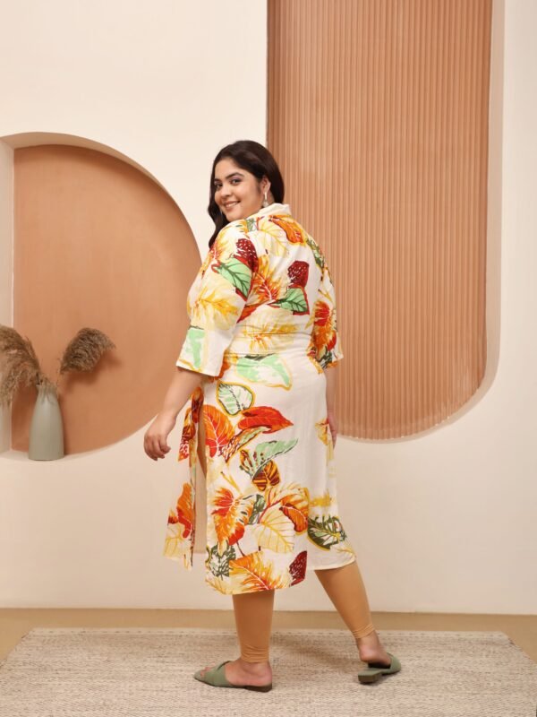 Plus Size White Cotton Print Long Kurti - Image 6