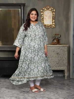 Plus Size Grey Cotton Print Gown