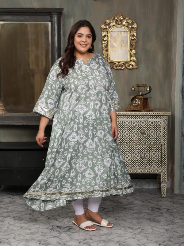 Plus Size Grey Cotton Print Gown