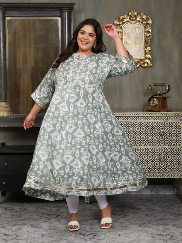 Plus Size Grey Cotton Print Gown - Image 5