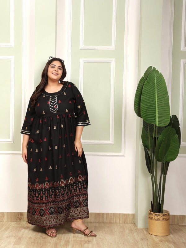 Plus Size Black Cotton Print Gown - Image 4