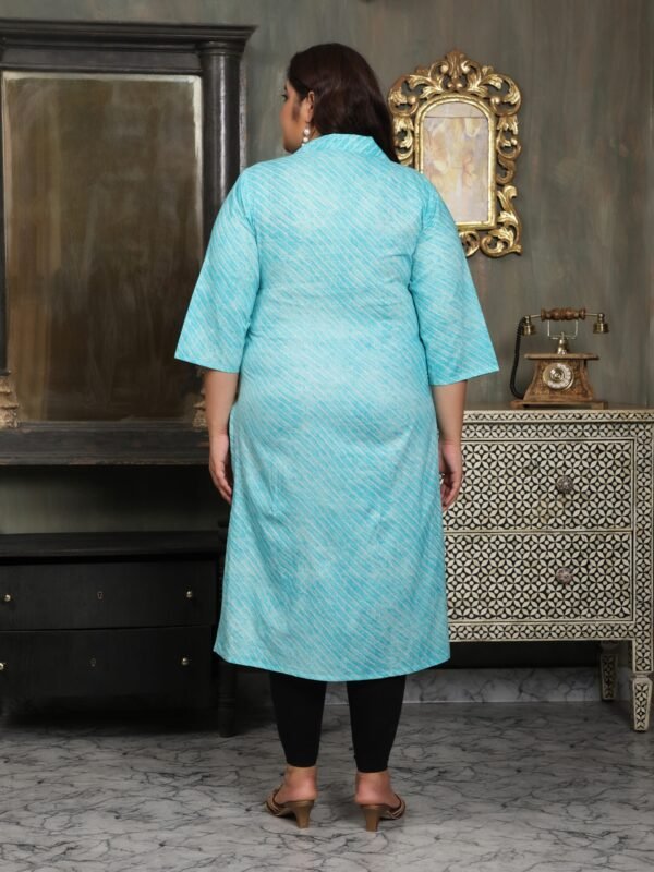 Plus Size Blue Cotton Print Long Kurti - Image 5