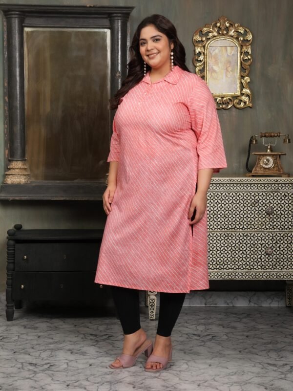 Plus Size Pink Cotton Print Long Kurti - Image 2