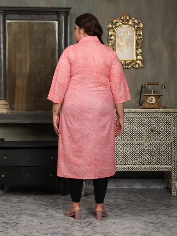 Plus Size Pink Cotton Print Long Kurti - Image 5