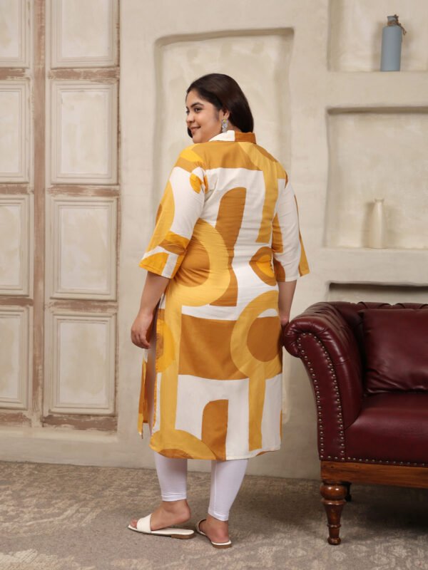 Plus Size Yellow Cotton Print Long Kurti - Image 5