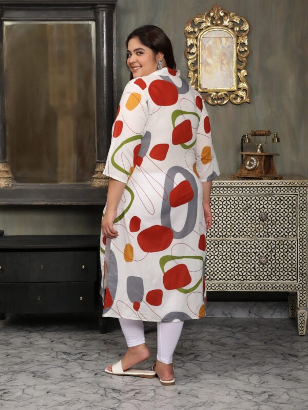 Plus Size White Cotton Print Long Kurti - Image 4