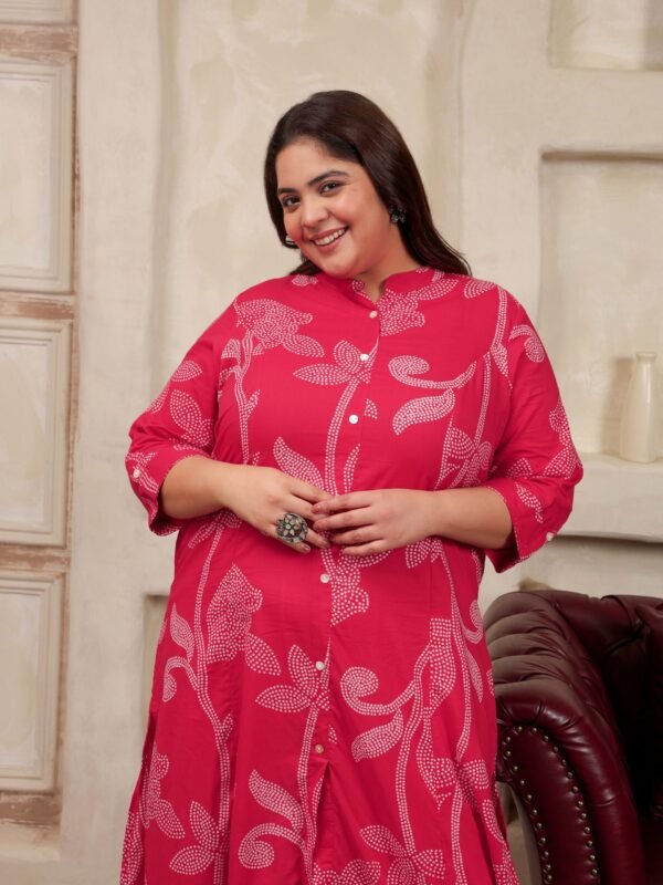 Plus Size Red Cotton Print Long Kurti - Image 6