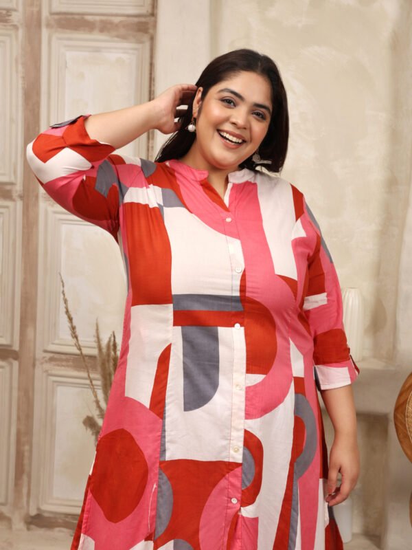 Plus Size Red Cotton Print Long Kurti - Image 6