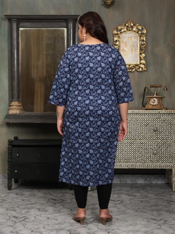 Plus Size Blue Cotton Print Long Kurti - Image 5