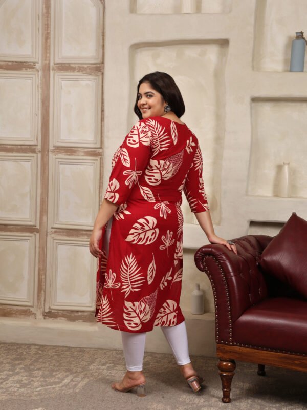 Plus Size Red Cotton Print Long Kurti - Image 5