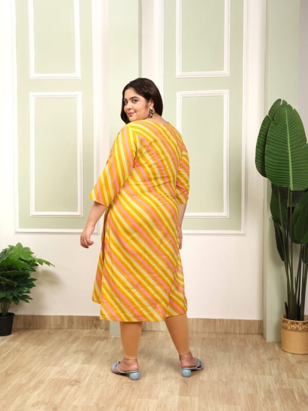 Plus Size Yellow Cotton Print Long Kurti - Image 2