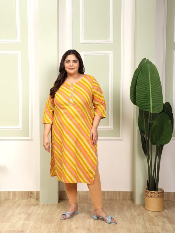 Plus Size Yellow Cotton Print Long Kurti - Image 4