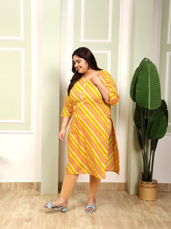 Plus Size Yellow Cotton Print Long Kurti - Image 5