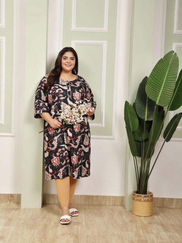 Plus Size Black Cotton Print Long Kurti - Image 4