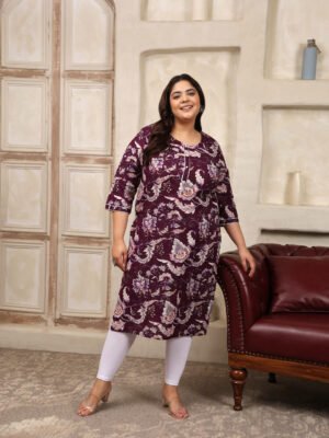 Plus Size Lavender Cotton Print Long Kurti