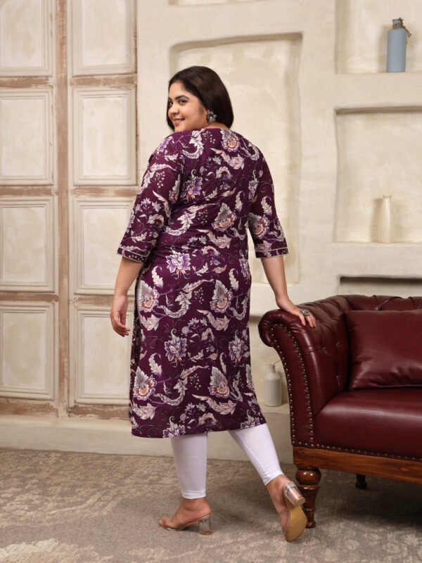 Plus Size Lavender Cotton Print Long Kurti - Image 5