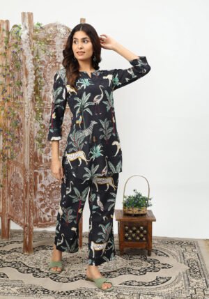 Trendy Black Animal Print Cotton Dream Co-Ord Set – Bold & Chic