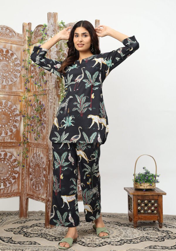 Trendy Black Animal Print Cotton Dream Co-Ord Set – Bold & Chic - Image 2
