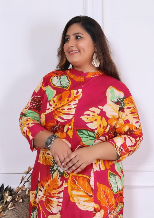 Plus Size Multi Cotton Floral Print Embroidered Long Kurta - Image 8