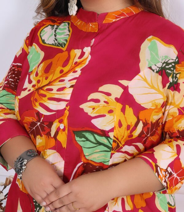 Plus Size Multi Cotton Floral Print Embroidered Long Kurta - Image 9