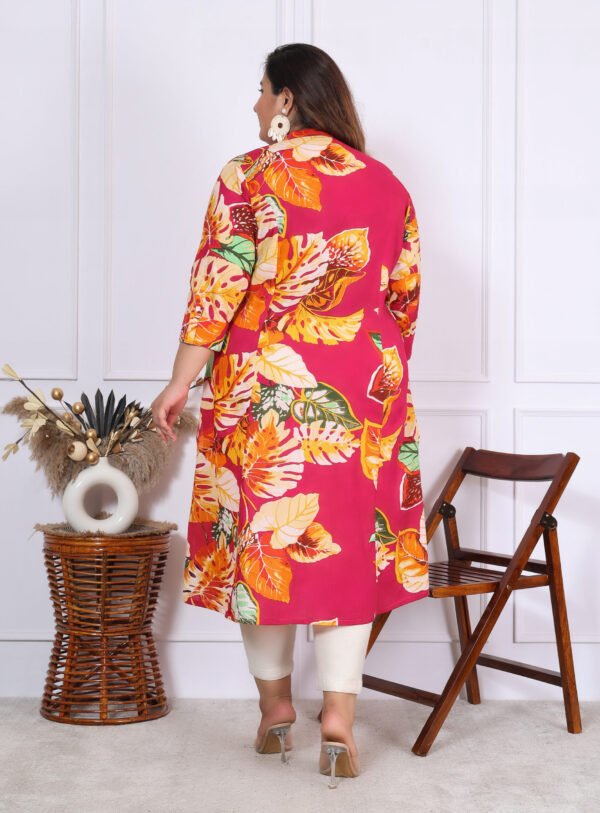 Plus Size Multi Cotton Floral Print Embroidered Long Kurta - Image 14