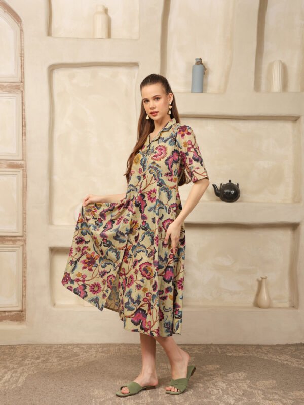 House of Attire – Multi Floral Cotton Midi Dress - Image 3