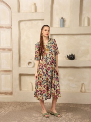 House of Attire – Multi Floral Cotton Midi Dress
